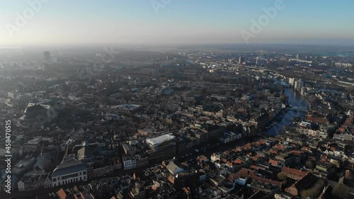 Wallpaper Mural Amsterdam Netherlands aerial view at day. Old dancing houses, river Amstel, canals with bridges, old european city landscape from above Torontodigital.ca