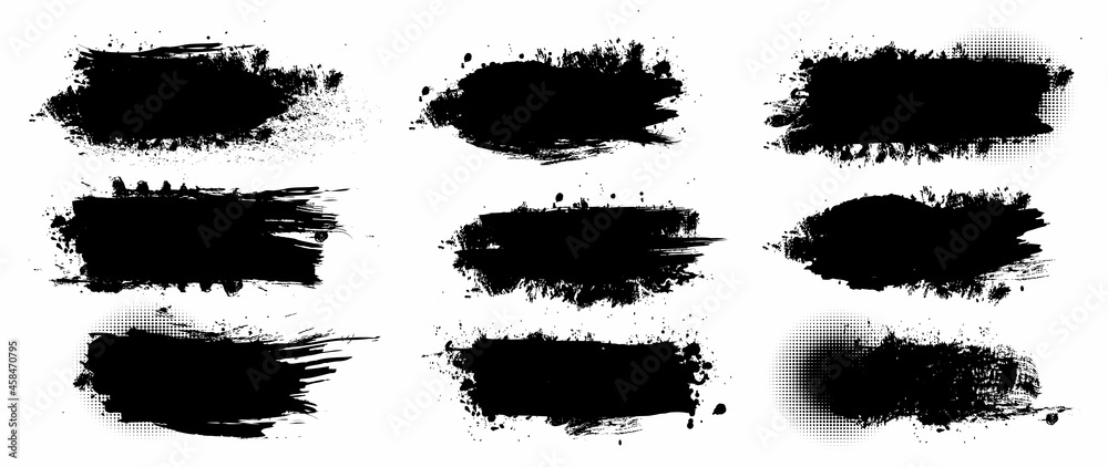Set of grunge banners.Grunge backgrounds for sale. Spray Paint Vector Elements isolated on White Background, Lines and Drains Black ink splatters, Ink blots set, text frame, Street style.