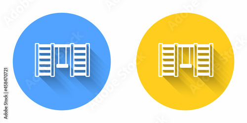 White Wooden Swedish wall icon isolated with long shadow background. Swedish stairs. Circle button. Vector