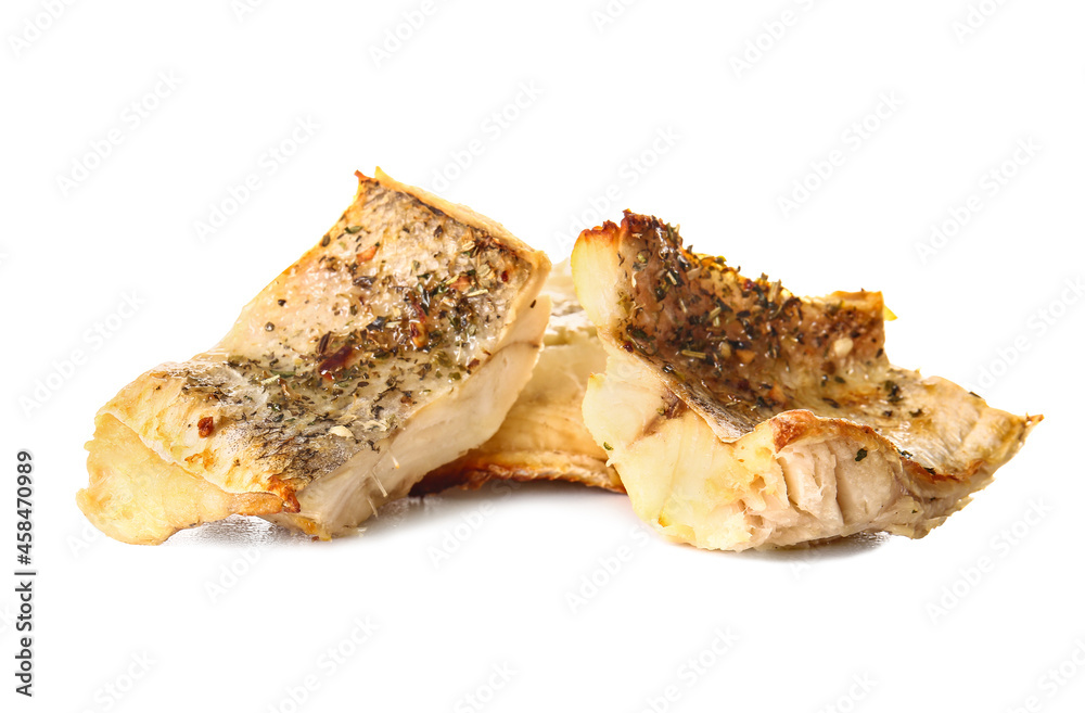 Delicious baked cod fillet on white background Delicious baked cod fillet on white background