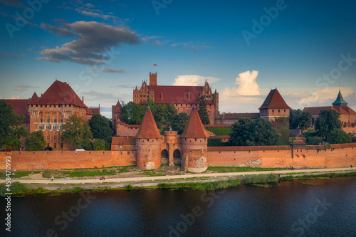 Beautiful Malbork castle over the Nogat river, Poland