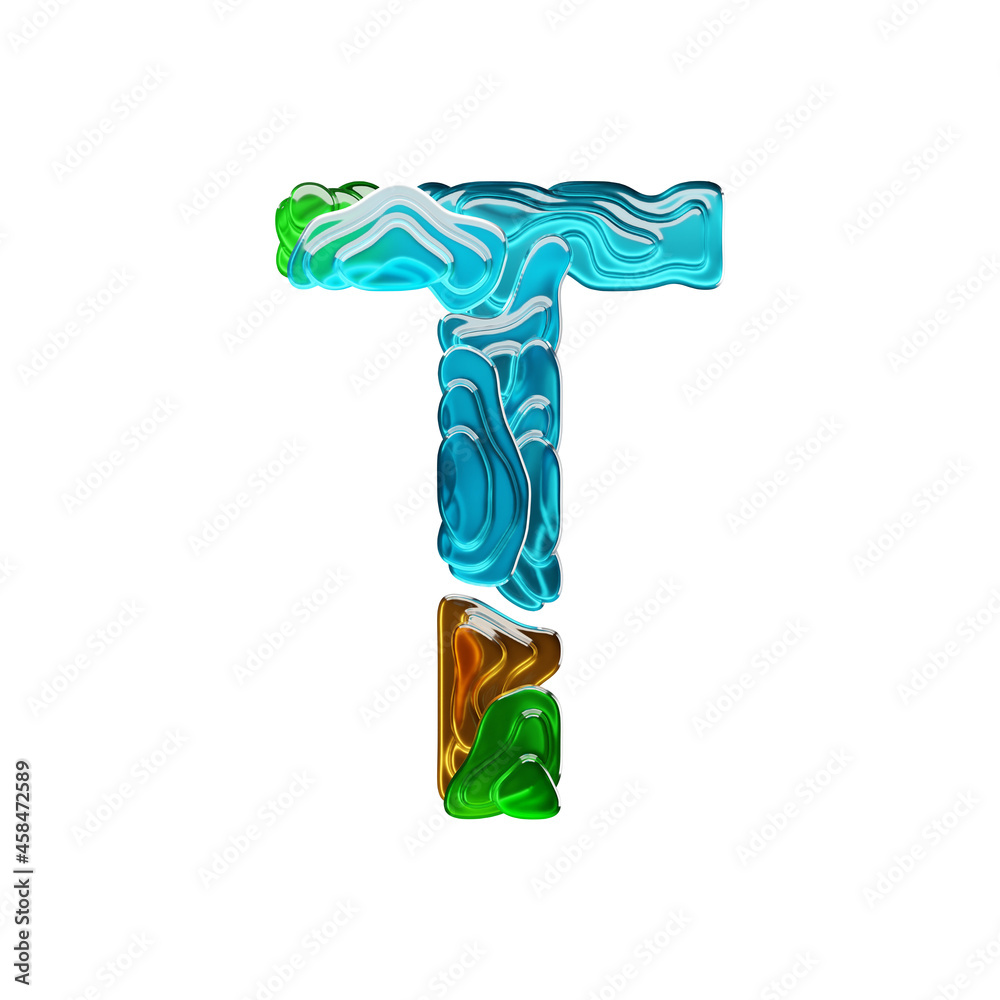 Layered jelly-like glass colored font letter T Layered jelly-like glass colored font letter T