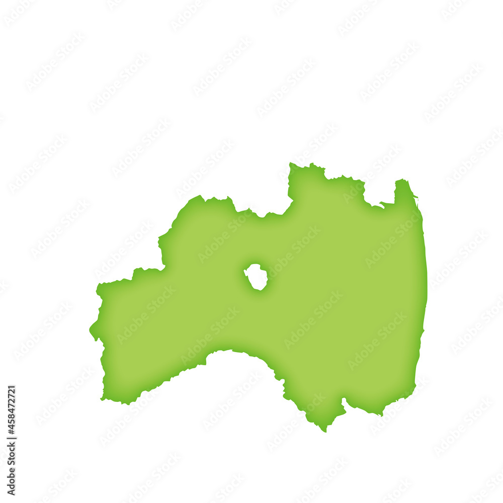 福島県の地図　緑色の県庁所在地マーク　都道府県単位の地図のイラスト　地図シルエット