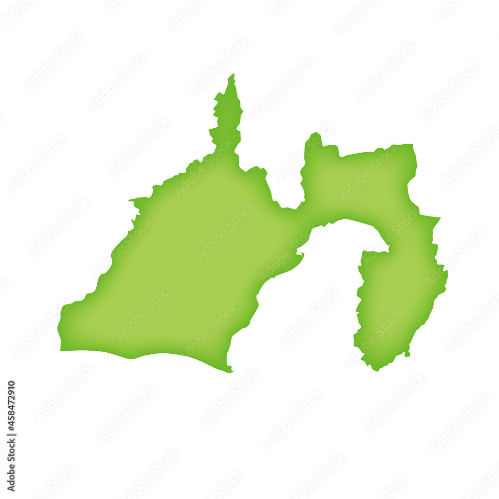 静岡県の地図　緑色の県庁所在地マーク　都道府県単位の地図のイラスト　地図シルエット