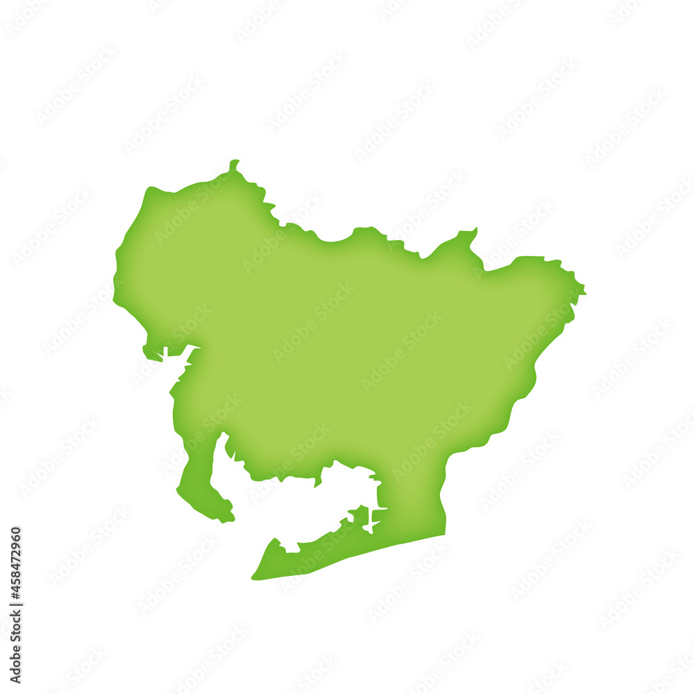 愛知県の地図　緑色の県庁所在地マーク　都道府県単位の地図のイラスト　地図シルエット