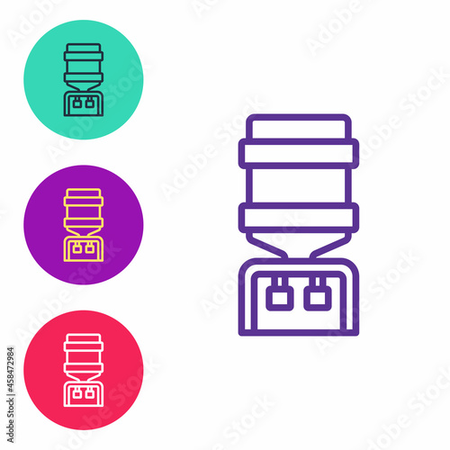 Set line Water cooler for office and home icon isolated on white background. Water dispenser. Bottle office, plastic and liquid. Set icons colorful. Vector