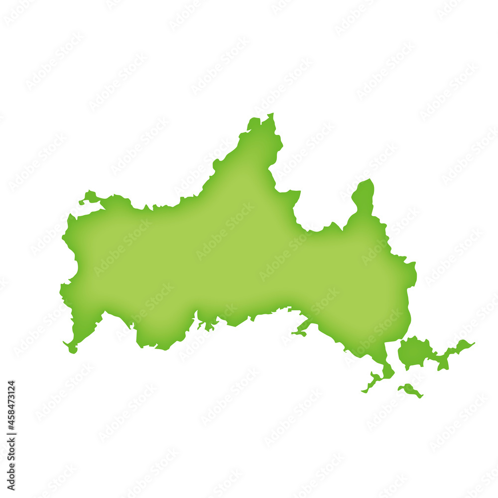 山口県の地図　緑色の県庁所在地マーク　都道府県単位の地図のイラスト　地図シルエット