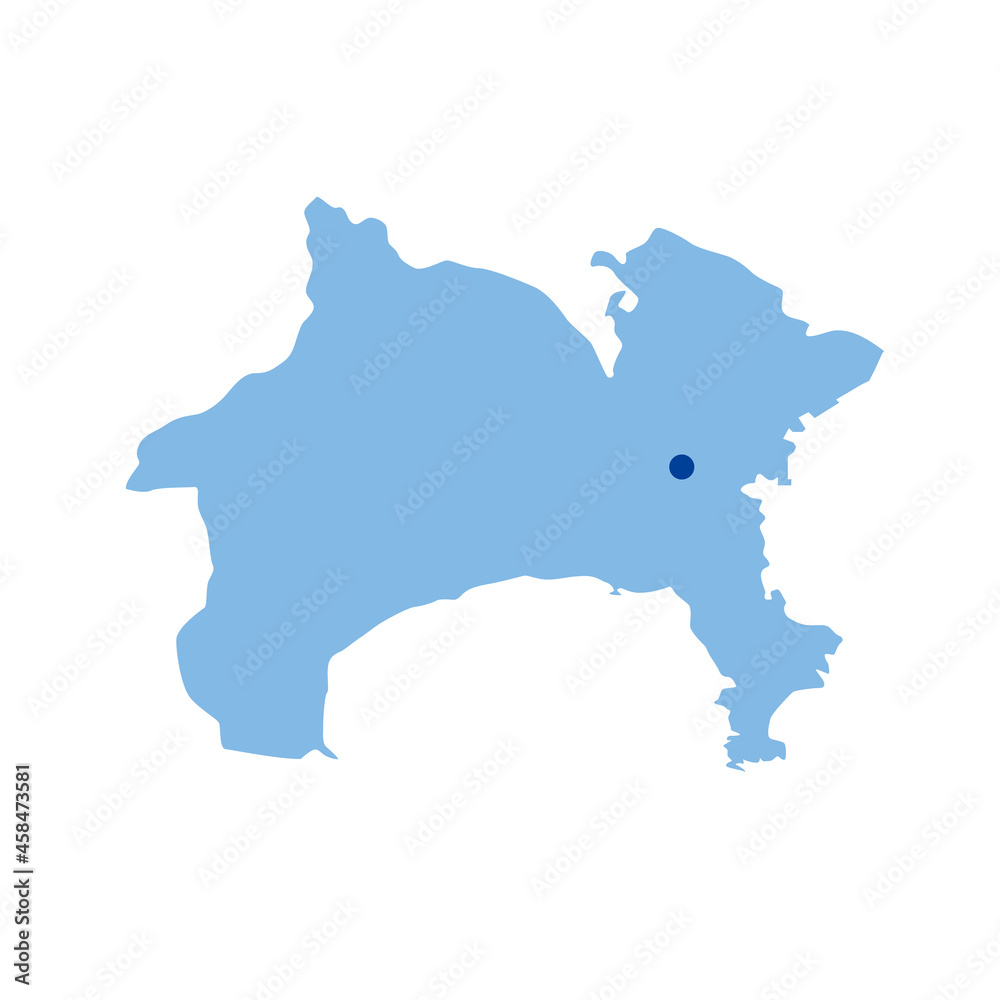 神奈川県の地図　県庁所在地マーク　都道府県単位の地図のイラスト　地図シルエット