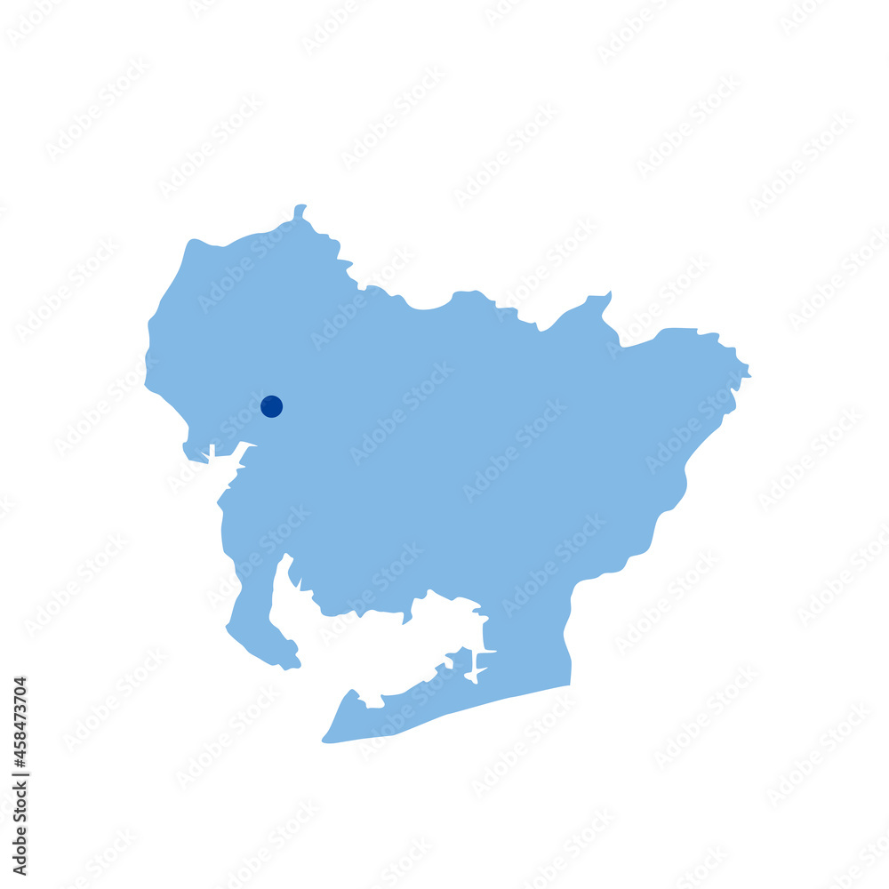 愛知県の地図　県庁所在地マーク　都道府県単位の地図のイラスト　地図シルエット