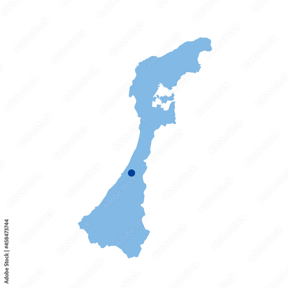 石川県の地図　県庁所在地マーク　都道府県単位の地図のイラスト　地図シルエット