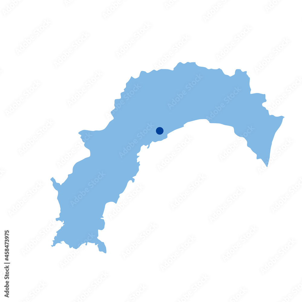 Fototapeta premium 高知県の地図 県庁所在地マーク 都道府県単位の地図のイラスト 地図シルエット