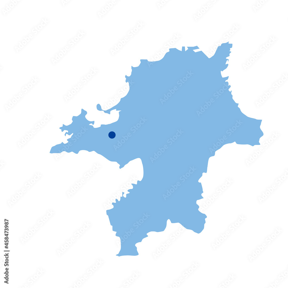 福岡県の地図　県庁所在地マーク　都道府県単位の地図のイラスト　地図シルエット