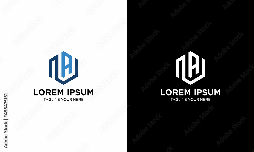 Initial letter NA, minimalist line art monogram hexagon logo Initial letter NA, minimalist line art monogram hexagon logo