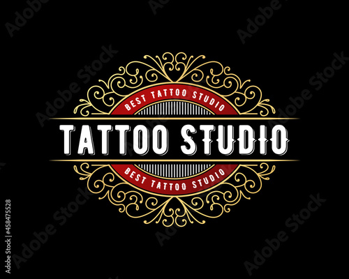 Vintage ornamental vector with floral ornament Suitable for whiskey, liquor, beer, brewery, wine, barber shop, coffee shop, tattoo studio, salon, boutique, hotel, shop signage engraving illustration