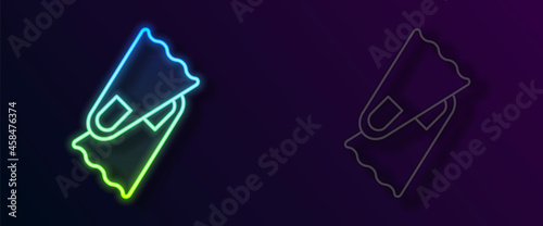 Glowing neon line Rubber flippers for swimming icon isolated on black background. Diving equipment. Extreme sport. Diving underwater equipment. Vector