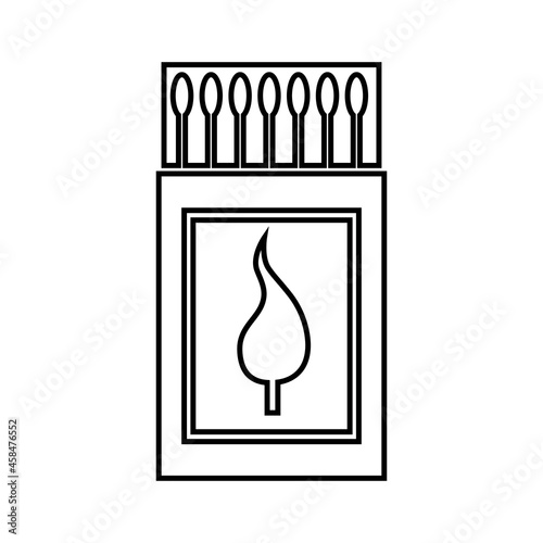 The match icon. The outline of a box of matches. Sticks made of combustible material, equipped with an incendiary head, which serves to produce an open fire. Vector illustration isolated.