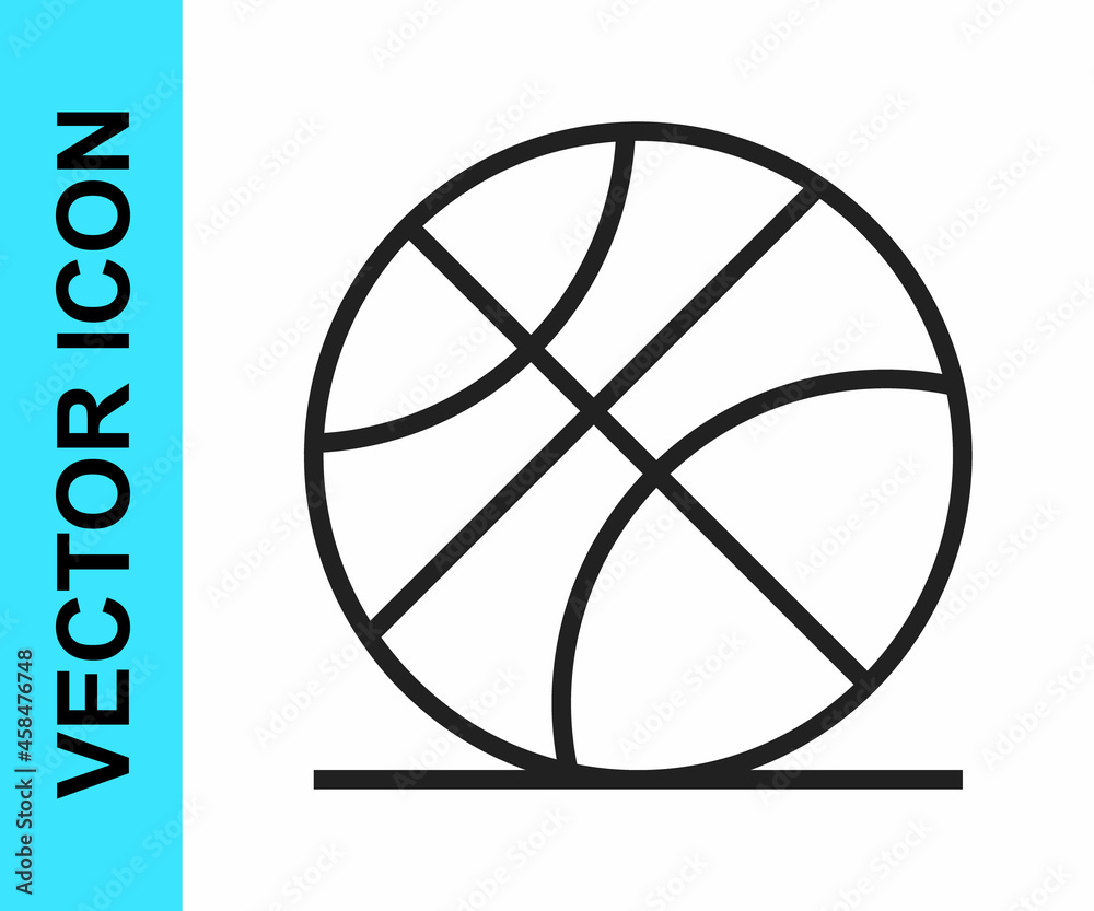 Black line Basketball ball icon isolated on white background. Sport symbol. Vector