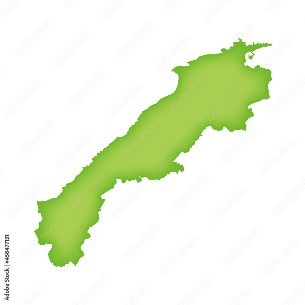 島根県の地図　緑色の都道府県単位の地図のイラスト　地図シルエット