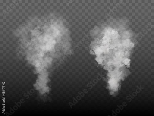 Fog or smoke isolated transparent special effect. White vector cloudiness, mist or smog background. Vector illustration