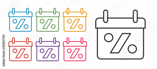 Set line Discount percent tag icon isolated on white background. Shopping tag sign. Special offer sign. Discount coupons symbol. Set icons colorful. Vector