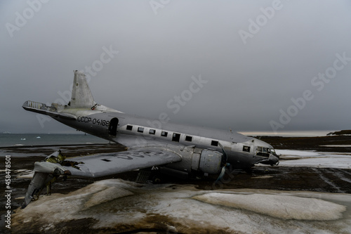 Wreck of soviet military plane Ilyushin Il-14 which crashed at Heiss Island, Franz Jozef Land archipelago. 