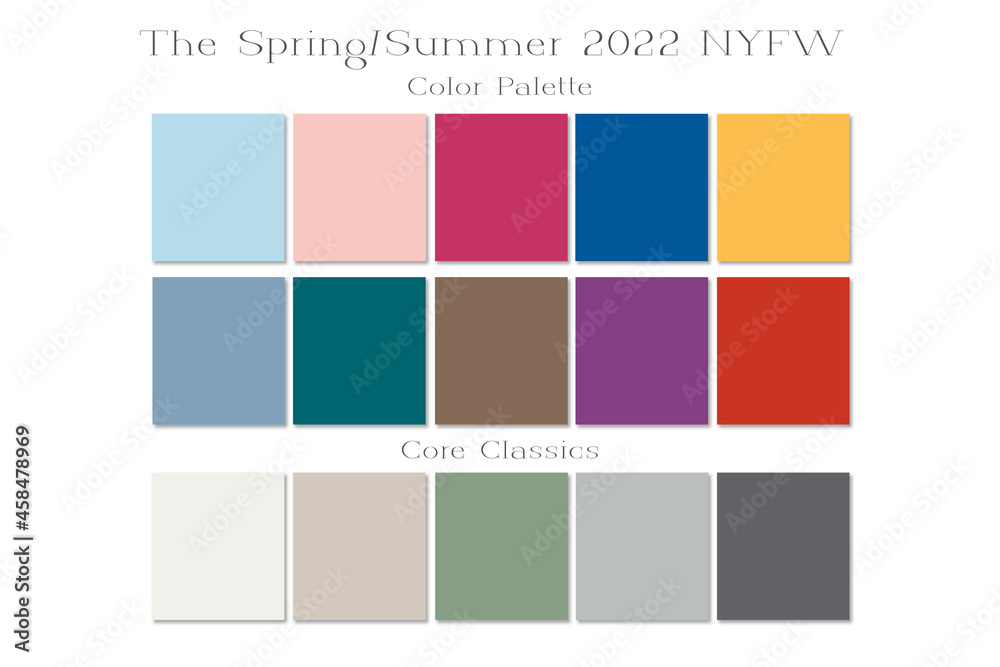 Set of 15 trendy colors of spring-summer 2022 season.