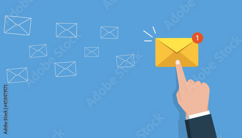 Email concept, finger pointing on email with notification symbol
