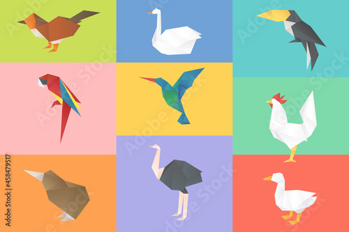 Animals vector origami paper polygon illustration collection