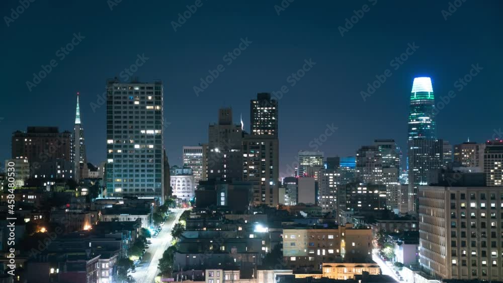 San Francisco Downtown Skyscrapers from Nob Hill Night Time Lapse California USA San Francisco Downtown Skyscrapers from Nob Hill Night Time Lapse California USA