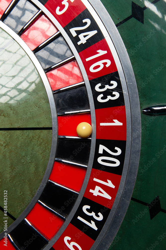 Casino Roulette Wheel. The ball is in number one. Close-up. Casino Roulette Wheel. The ball is in number one. Close-up.