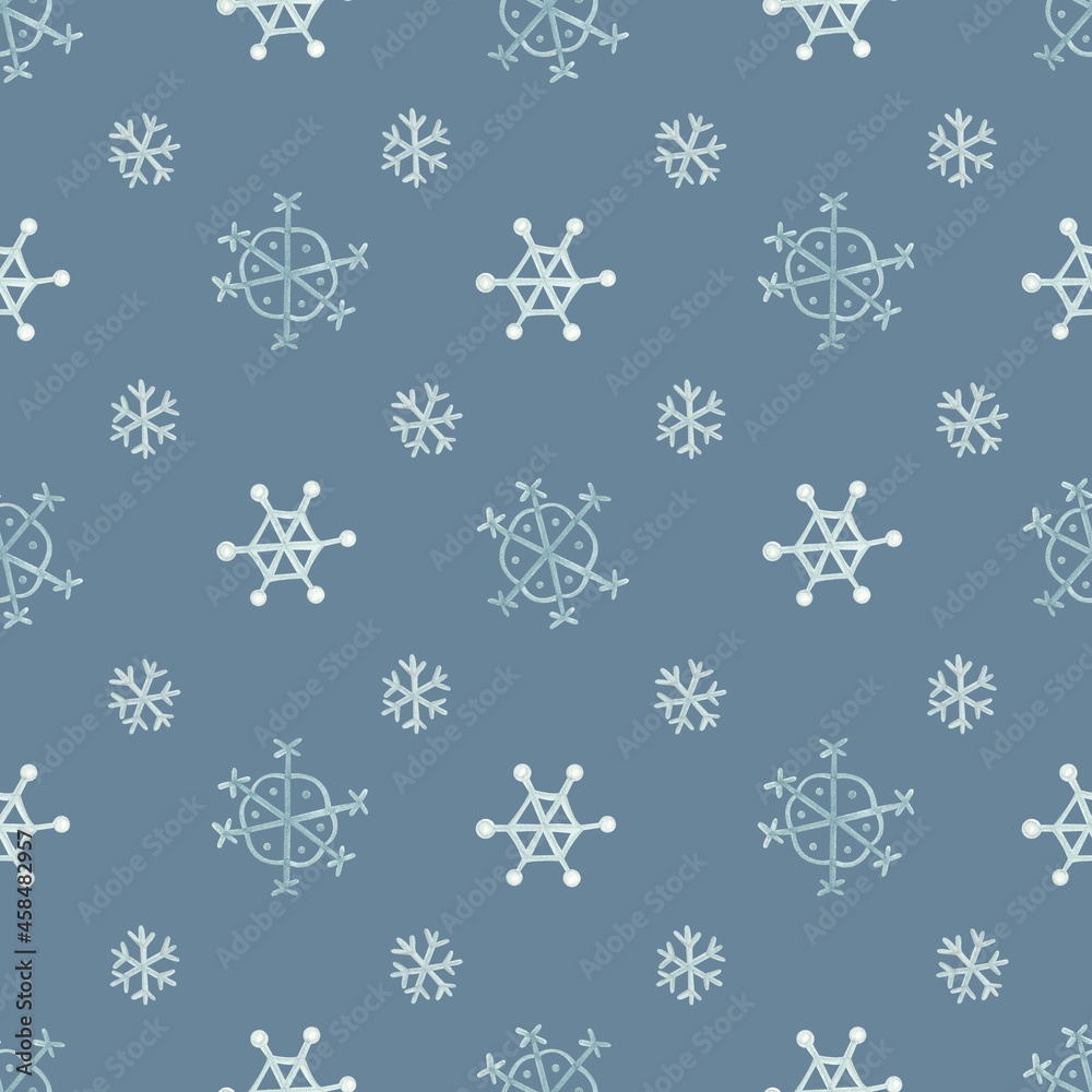 Watercolor snowflakes seamless pattern. Hand drawn snowflakes. Watercolor snowflakes seamless pattern. Hand drawn snowflakes.