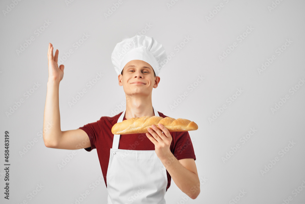 male chef cooking baking kitchen light background male chef cooking baking kitchen light background