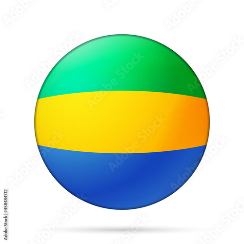 Glass light ball with flag of Gabon. Round sphere  template icon. National symbol. Glossy realistic ball  3D abstract vector illustration highlighted on a white background. Big bubble