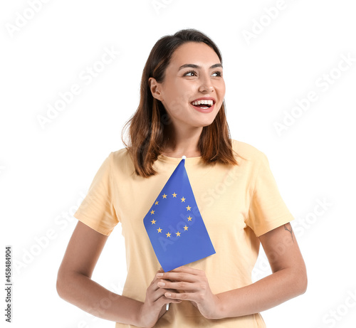 Young woman with flag of Eu...