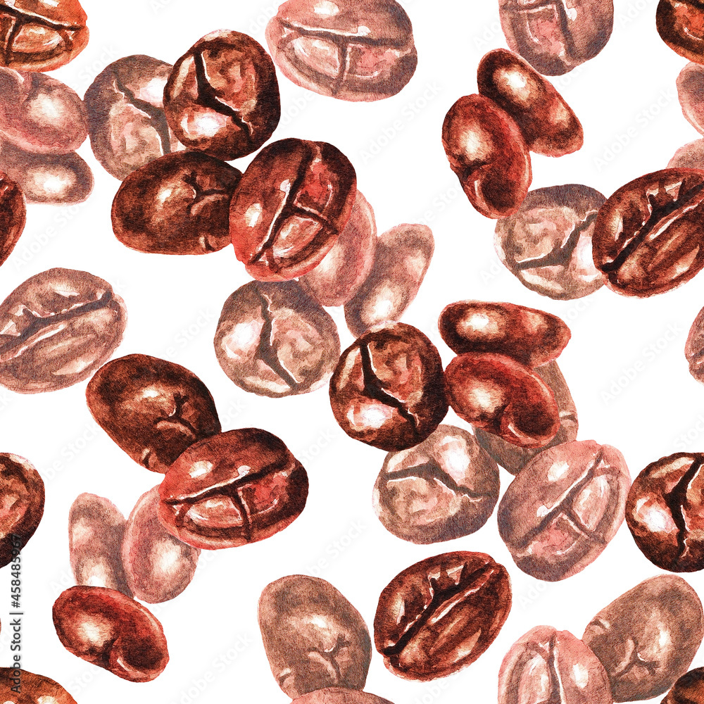 Obraz premium Watercolor coffee beans. Seamless pattern (2)