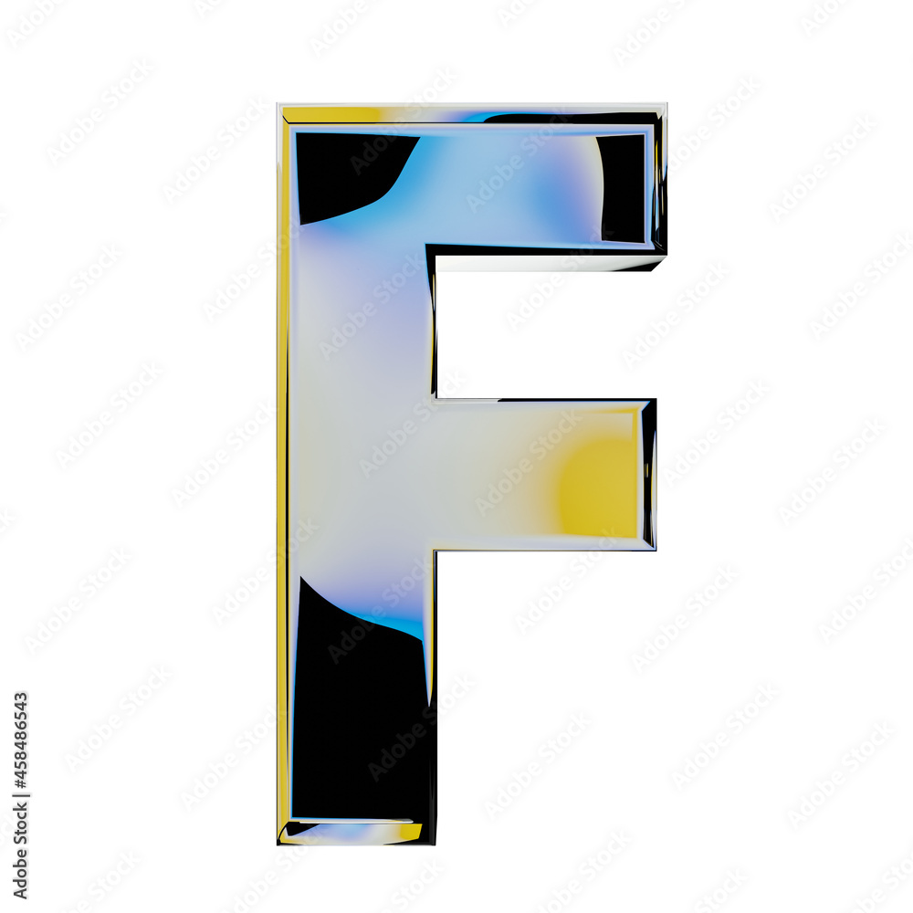 Iridescent glass blobs retro cyberpunk alphabet letter F Iridescent glass blobs retro cyberpunk alphabet letter F