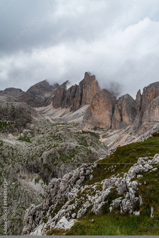 View from Mantel mountain peak in Dolomites mountains in Italy