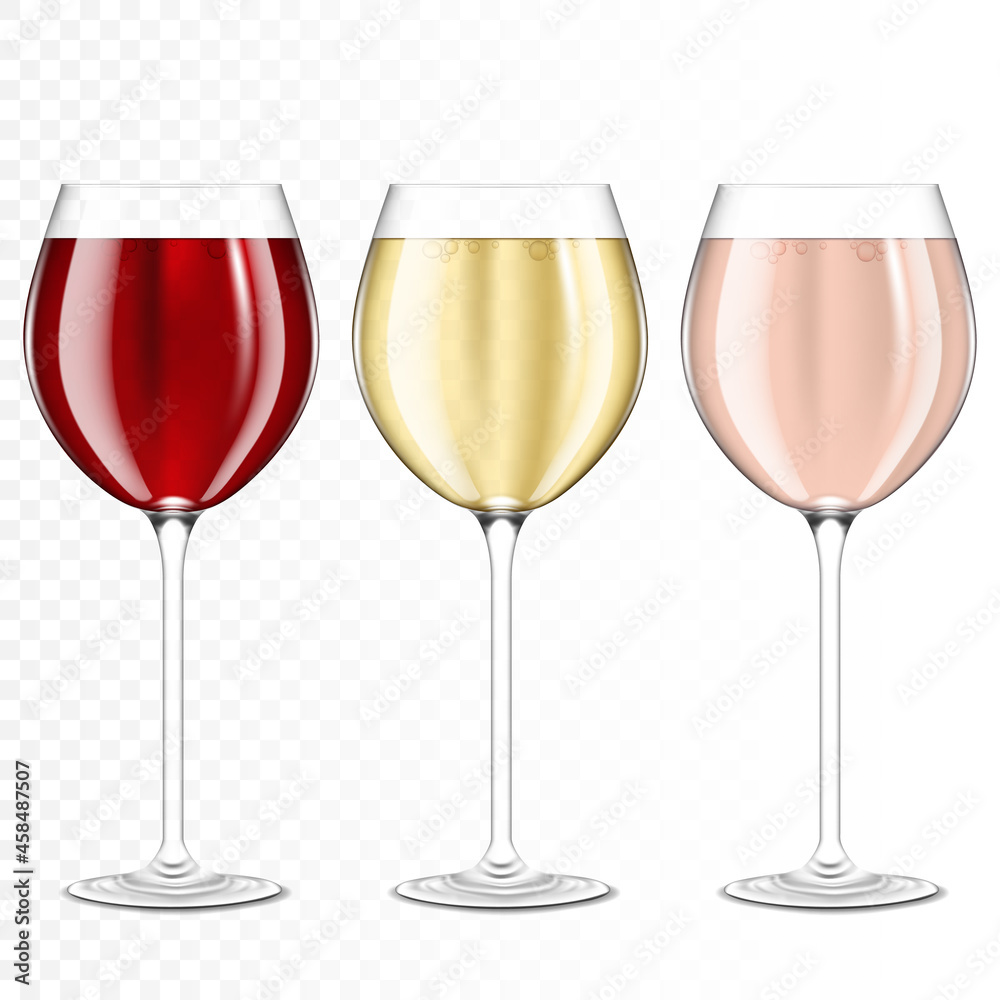 Set of glasses of red, rose and white wine, isolated. Set of glasses of red, rose and white wine, isolated.