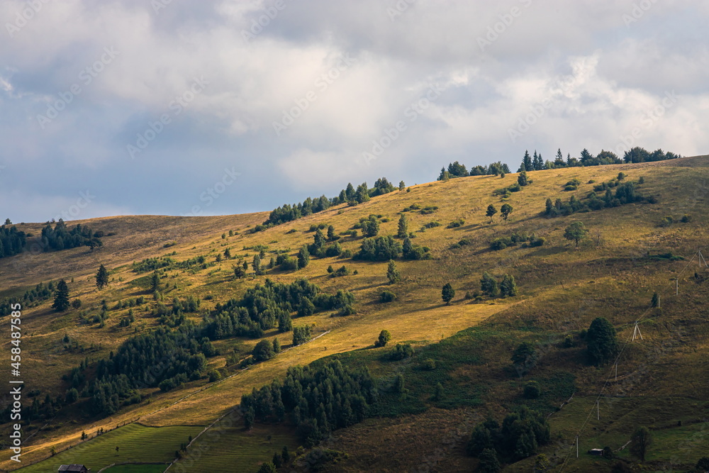 mountain slopes in the Ukrainian Carpathians. mountain tops and forests on a background of blue sky