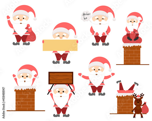 A set of cartoon Santa characters with different emotions, a vector element for a Christmas greeting card