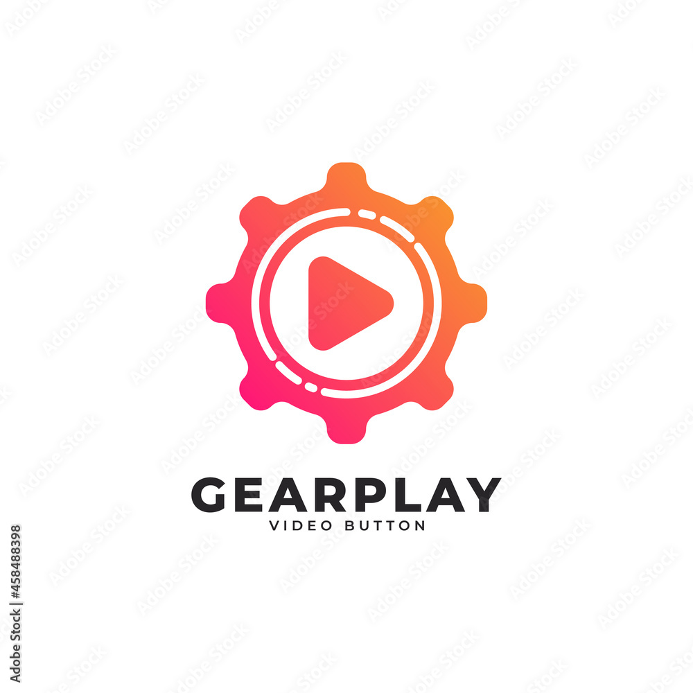 Auto Play Symbol. Play Symbol Combined with Gear Icon Logo Design Template Element
