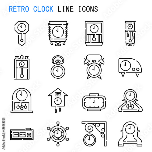 Retro clock line icons