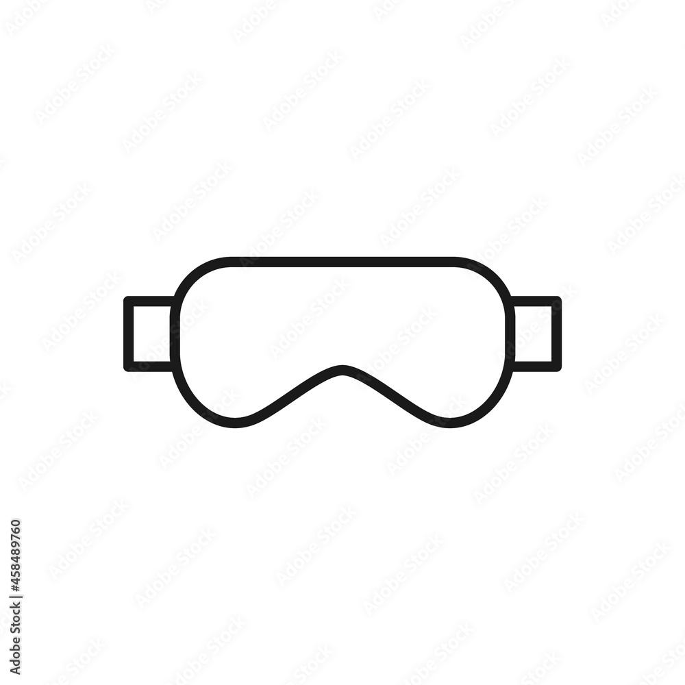 Isolated black line icon of snowboarding mask on white background. Outline goggles. Logo flat design. Winter mountain sport equipment. Isolated black line icon of snowboarding mask on white background. Outline goggles. Logo flat design. Winter mountain sport equipment.