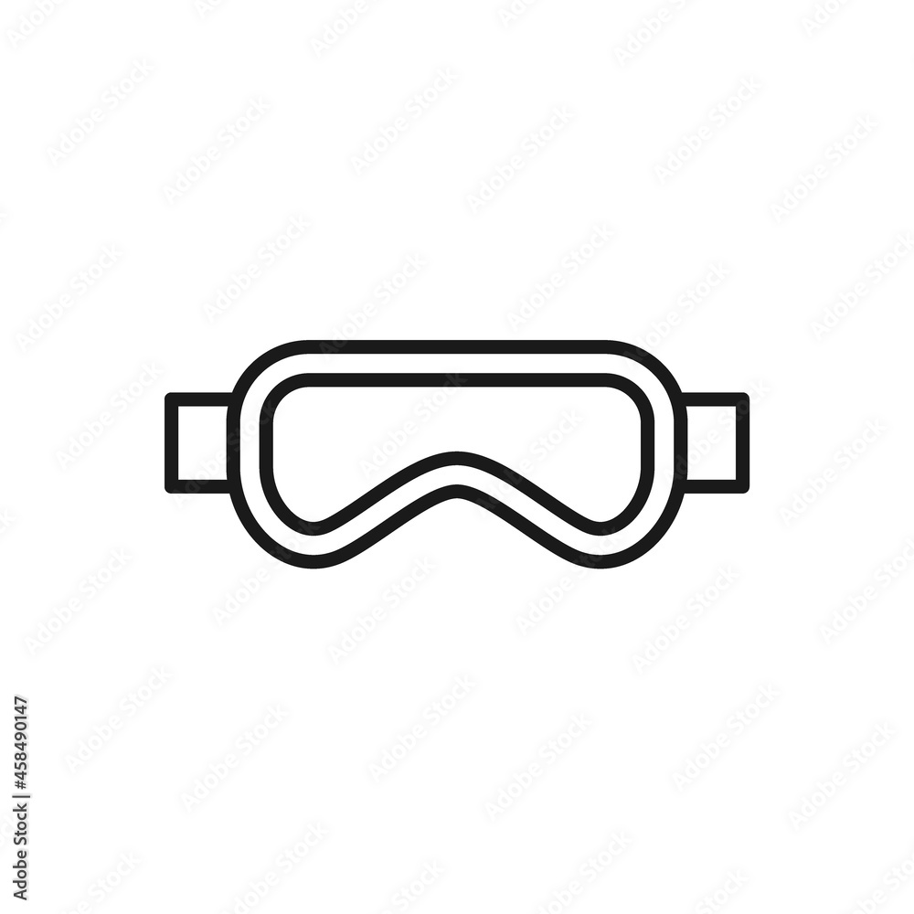 Isolated black line icon of snowboarding mask on white background. Outline goggles. Logo flat design. Winter mountain sport equipment. Isolated black line icon of snowboarding mask on white background. Outline goggles. Logo flat design. Winter mountain sport equipment.