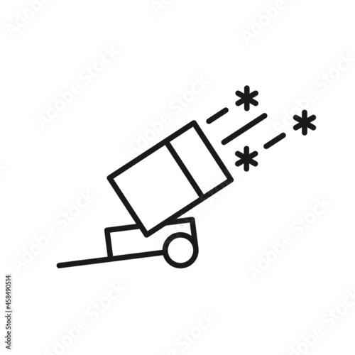 Isolated black line icon of snow cannon on white background. Outline snow making machine. Logo flat design. Winter mountain sport.