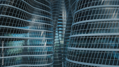 3D rendering glass buildings background.