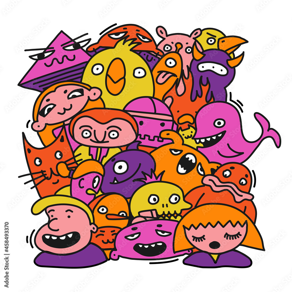 Childrens multi-colored characters, jpg illustration. Drawings with little men in cartoon style.
