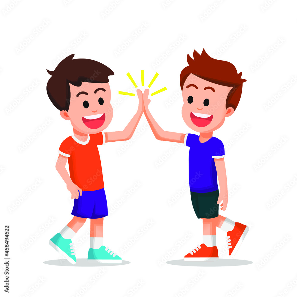two kids do a double high five