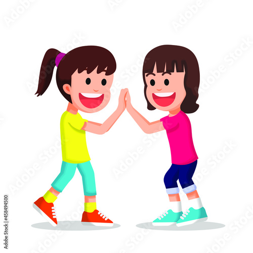 two little girls do a double high five