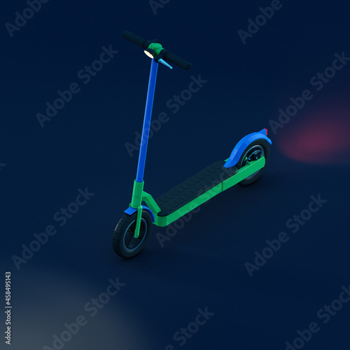 An electric scooter with lights 3d low poly illustration